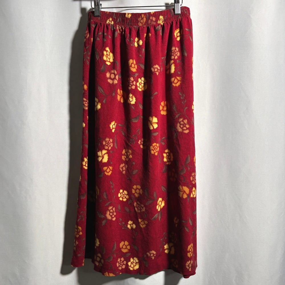 VTG 90s Red Floral‎ Rayon Midi Maxi Skirt M USA Made Boho Grunge Cottagecore